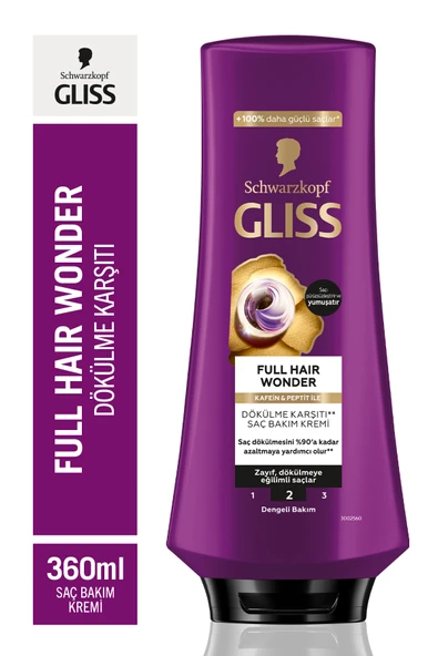 Gliss Full Hair Wonder Dökülme Karşıtı Şampuan 400ml X2 Saç Kremi 360ml X2 Sıvı Saç Kremi 200 ml - Resim 3