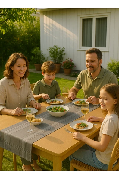 PAMUK'S DESİGN Jasmin Keten Gri Bohem Şık Masa Örtüsü Runner 35x150 cm ürün görseli