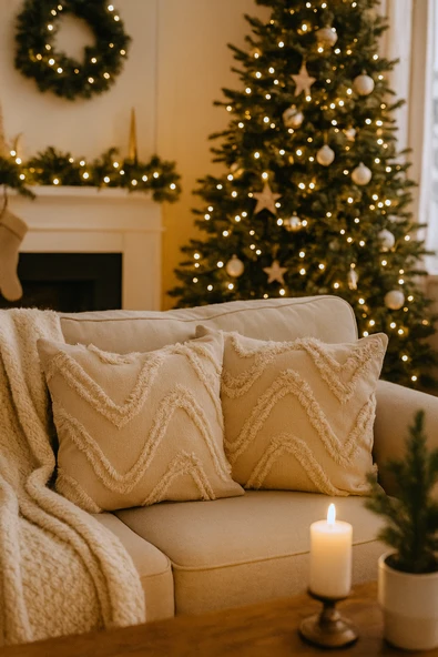 Tüylü ve Desenli Kırlent - 40x40 cm Şık ve Konforlu Dekoratif Yastık - Resim 2