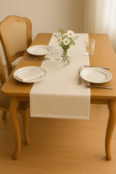 PAMUK'S DESİGN Lüks Gardenya Keten Runner Şık Dekoratif Masa Örtüsü 35x150 cm ürün görseli