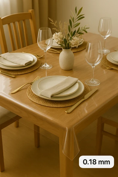 PAMUK'S DESİGN Pvc Şeffaf Kalın Masa Örtüsü Kaymaz Taban, Tüm Ebatlar 180 Micron 0,18 mm - Resim 3