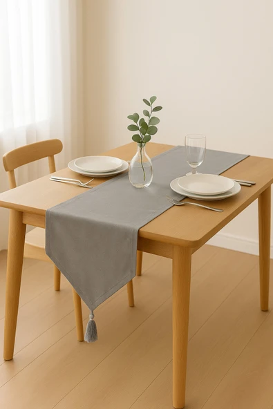 PAMUK'S DESİGN Lüks Runner Masa Örtüsü Rustik Şık Püsküllü Dekoratif Masa Örtüsü 35x150 cm - Resim 2