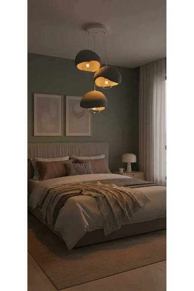 PAMUK'S DESİGN 3'lü Sarkıt Trio Beton Görünümlü Gri Avize Rustik & Modern (Rustik Ampuller Hediye) - Resim 3