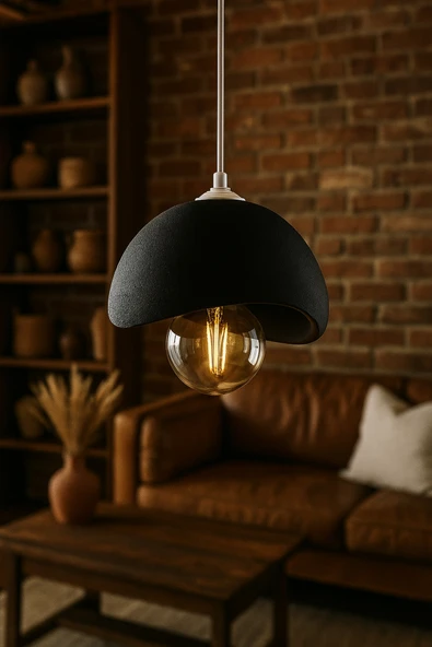 PAMUK'S DESİGN Siyah Beton Görünümlü Modern Sarkıt Avize, Vegan, Toz Tutmayan Salon, Oturma odası, Çocuk Odası - Resim 6