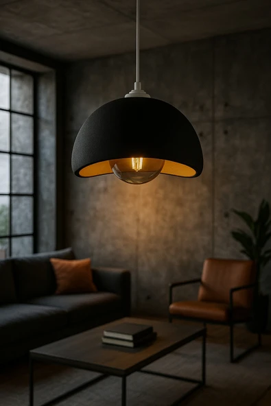 PAMUK'S DESİGN Siyah Beton Görünümlü Modern Sarkıt Avize, Vegan, Toz Tutmayan Salon, Oturma odası, Çocuk Odası - Resim 5