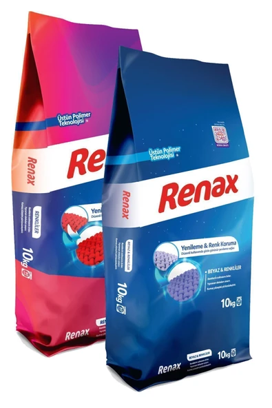 RENAX Toz Çamaşır Deterjanı 10 Kg - 2 Li Paket (Renkliler + Beyazlar) ürün görseli