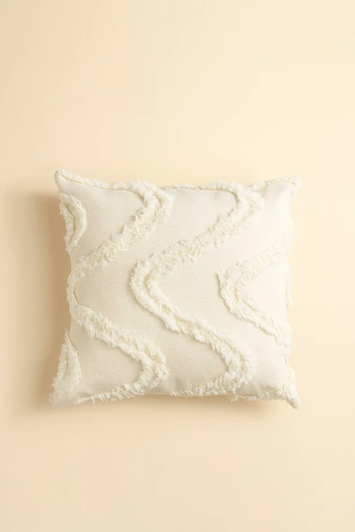 Tüylü Ve Desenli Kırlent Kılıfı - 45x45 Cm Şık Ve Konforlu Dekoratif Yastık - Resim 3