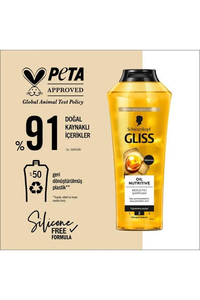 Gliss Oil Nutritive Besleyici Şampuan Yıpranmış Saçalar 400 ml - Resim 3
