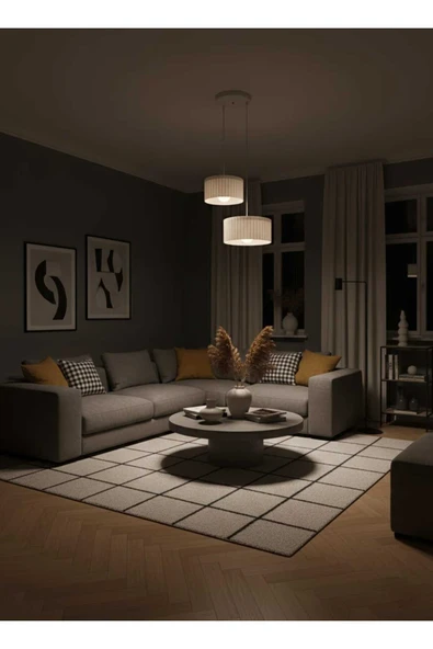 PAMUK'S DESİGN Lüks Beyaz Renk 2'li Modern Dekoratif Salon, Oturma Odası ve Mutfak Sarkıt Avize (Lamba Hediyedir) - Resim 4