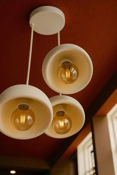 PAMUK'S DESİGN Beton Görünüm 3’lü Sarkıt Avize Toz Tutmayan Bio Yapı, Loft İskandinav Bohem, Rustik Ampul İçerir ürün görseli