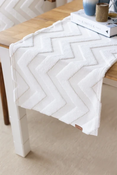 Jakarlı Masa Runner Line Bej - Resim 2