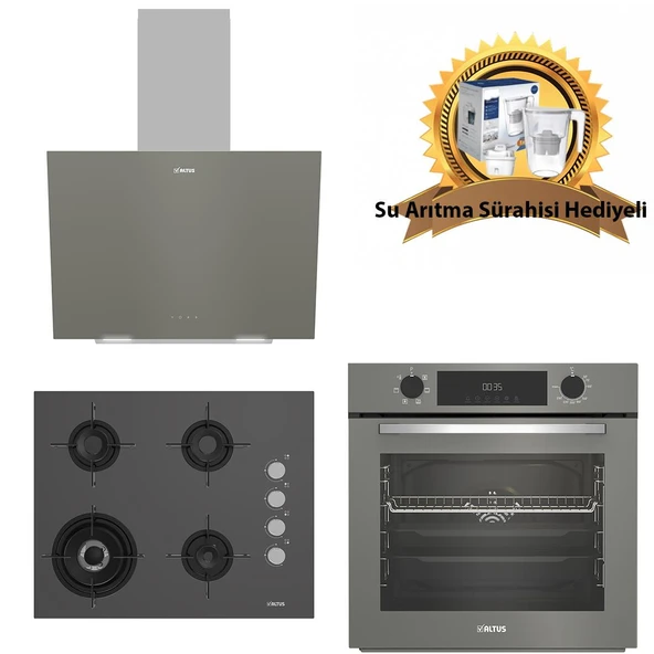 Altus Gri Cam Ankastre Set 570 G - 189 Dg Woklu - 322 G Dijital Turbo -Hediyeli ürün görseli 1