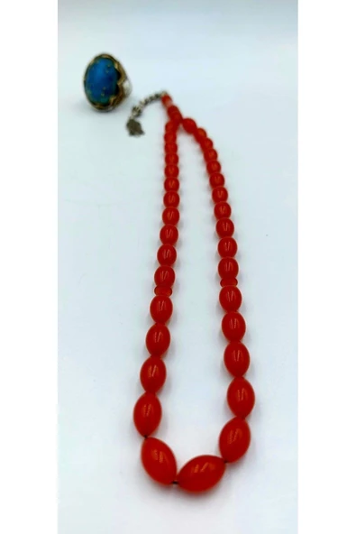 Turuncu Arpa Kesim Alpaka Püskül Kehribar Tespih (AHŞAP KUTULU) - Resim 5