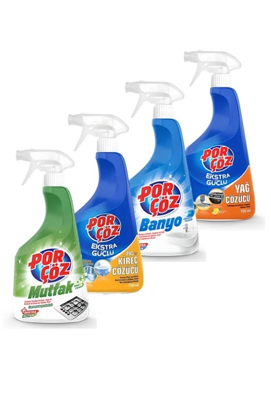 Porçöz 4'lü Temizlik Seti Mutfak+yağ Çözücü+banyo+pas Ve Kireç Çözücü ürün görseli