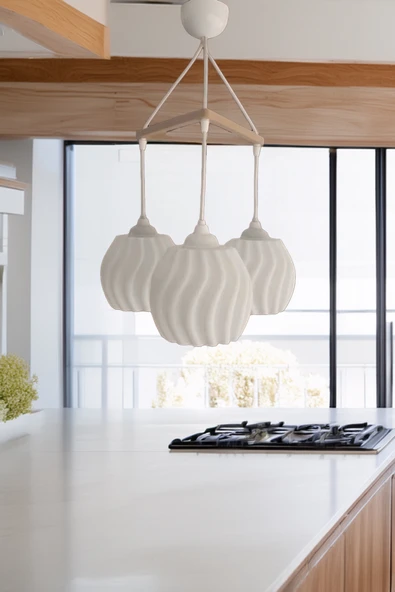 PAMUK'S DESİGN Modern Sarkıt Üçlü Bohem Avize ( 23x27 cm ) Bubble Serisi Salon Mutfak Oturma Odası Cafe Bar - Resim 4