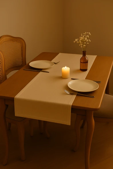 PAMUK'S DESİGN Lüks Gardenya Keten Runner Şık Dekoratif Masa Örtüsü 35x150 cm - Resim 3