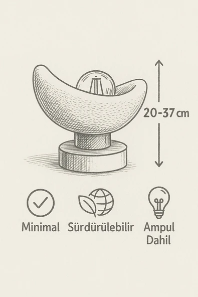 PAMUK'S DESİGN Luna Tasarım Masa Lambası Gri Bronz Detaylı Abajur Loş Amber Işık, Rustik Ampul Hediyeli 20 x 37 cm - Resim 3