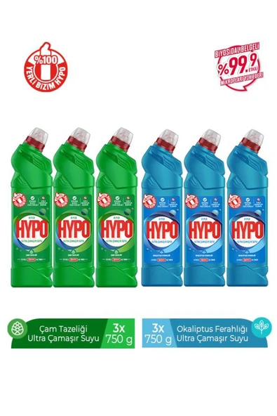 Hyper Hypo ULTRA ÇAMAŞIR SUYU 3 ÇAM VE 3 OKALİPTUS 750 GR X 6 ADET ürün görseli