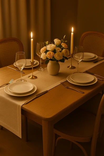 PAMUK'S DESİGN Lüks Linen Keten Şık Masa Örtüsü Runner 35x150 cm - Resim 3