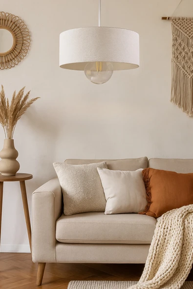 PAMUK'S DESİGN Oval Lüks Beton Görünümlü Modern Avize Vegan Toz Tutmayan Salon, Mutfak, Oturma Odası - Resim 2