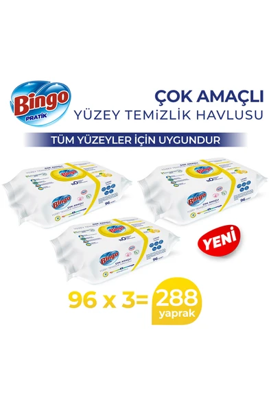 Bingo Pratik Yüzey Temizlik Havlusu Limon Kokulu 96x3 (288 Yaprak) ürün görseli
