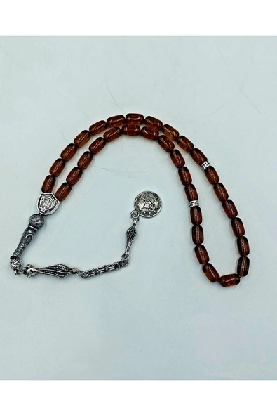 Şeffaf Sarı Kapsül Kesim Alpaka Püskül Kehribar Tespih (AHŞAP KUTULU) - Resim 4