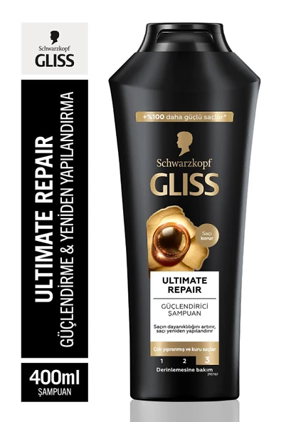 Gliss Ultimate Repair Keratin içeren Derinlemesine Güçlendirici Şampuan 400 ml Yıpranmış Kuru Saçlar ürün görseli
