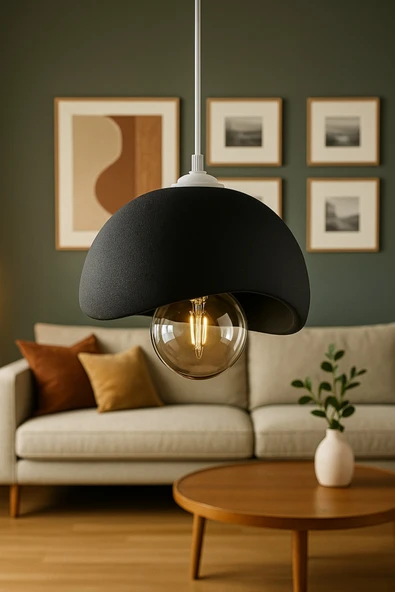 PAMUK'S DESİGN Siyah Beton Görünümlü Modern Sarkıt Avize, Vegan, Toz Tutmayan Salon, Oturma odası, Çocuk Odası ürün görseli