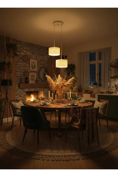 PAMUK'S DESİGN Lüks Beyaz Renk 2'li Modern Dekoratif Salon, Oturma Odası ve Mutfak Sarkıt Avize (Lamba Hediyedir) ürün görseli