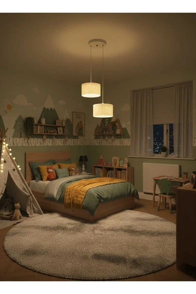 PAMUK'S DESİGN Lüks Beyaz Renk 2'li Modern Dekoratif Salon, Oturma Odası ve Mutfak Sarkıt Avize (Lamba Hediyedir) - Resim 2