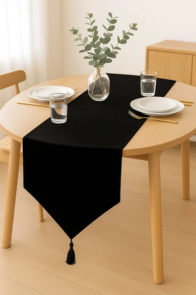 PAMUK'S DESİGN Lüks Runner Masa Örtüsü Rustik Şık Püsküllü Dekoratif Masa Örtüsü 35x150 cm - Resim 2