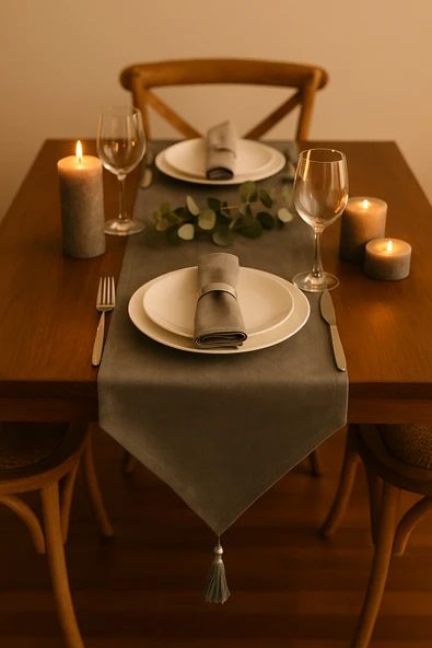 PAMUK'S DESİGN Lüks Runner Masa Örtüsü Rustik Şık Püsküllü Dekoratif Masa Örtüsü 35x150 cm ürün görseli