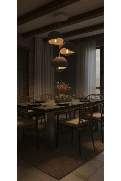 PAMUK'S DESİGN 3'lü Sarkıt Trio Beton Görünümlü Gri Avize Rustik & Modern (Rustik Ampuller Hediye) - Resim 8