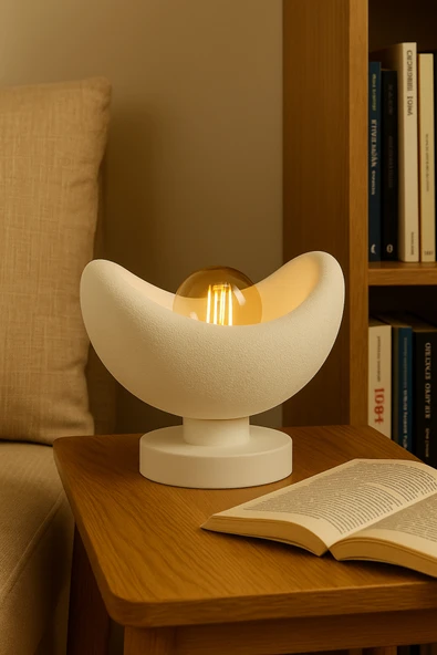 PAMUK'S DESİGN Luna Tasarım Masa Lambası Gri Bronz Detaylı Abajur Loş Amber Işık, Rustik Ampul Hediyeli 20 x 37 cm - Resim 2