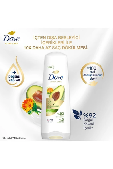Dove Ultra Care Saç Bakım Kremi Dökülme Karşıtı Bakım Avokado Özü 350 ml X3 - Resim 4