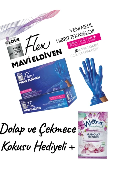 Flex Pudrasız Eldiven Mavi 100'lü Paket S Beden ürün görseli