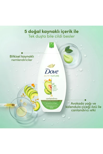 Dove Care By Nature Nemlendirici Duş Jeli Avokado Yağı Ve Kalendula Özü Canlandırıcı 450 ml X2 - Resim 3