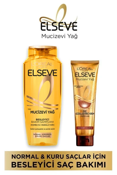 ELSEVE Mucizevi Yağ Besleyici Bakım Şampuanı 400 Ml + Mucizevi Yağ Saç Güzelleştirici Krem 150 Ml ürün görseli