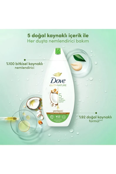 Dove Care By Nature Nemlendirici Duş Jeli Hindistan Cevizi Yağı ve Badem Özü Yenileyici 500 ml - Resim 3