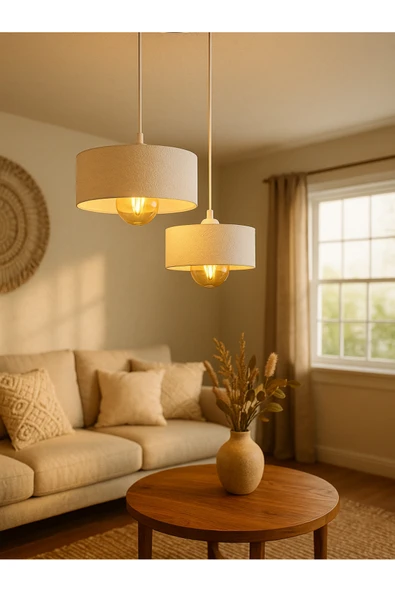 PAMUK'S DESİGN İkili Beton Görünümlü Oval Avize Sarkıt, Toz Tutmayan, Vegan, Oturma Odası Salon Mutfak Çocuk Odası - Resim 5