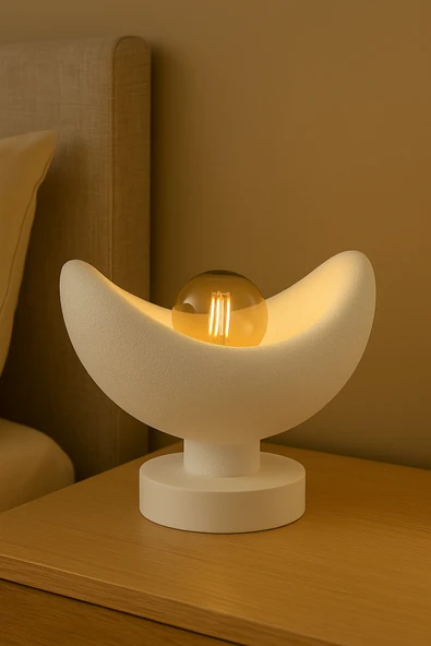 PAMUK'S DESİGN Luna Tasarım Masa Lambası Gri Bronz Detaylı Abajur Loş Amber Işık, Rustik Ampul Hediyeli 20 x 37 cm ürün görseli