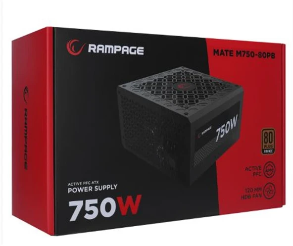 Rampage MATE M750-80PB 750W 12cm Fan Full Modular 80 Plus Bronze Aktif PFC Siyah Power Supply ürün görseli