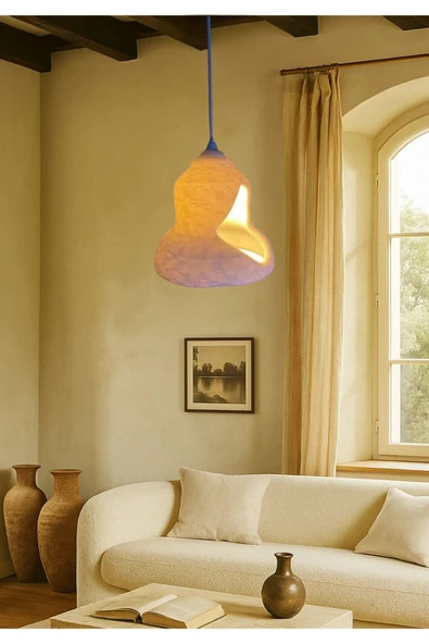 PAMUK'S DESİGN Rustik İskandinav Serisi Beton Görünümlü Tekli Avize Sarkıt Çevre Dostu Avize Salon Mutfak - Resim 4