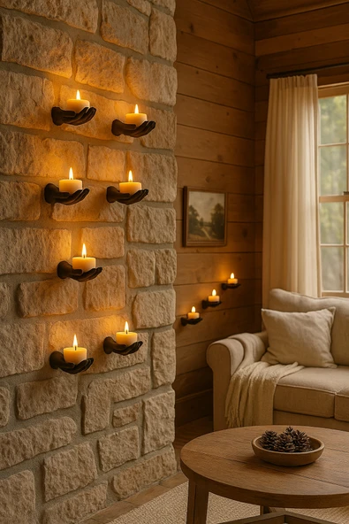 PAMUK'S DESİGN 5li El Figür Duvar Mumluk 12 x 9 cm - LED MUMLAR HEDİYEDİR- - Resim 2