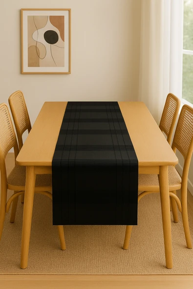 PAMUK'S DESİGN Jasmin Keten Siyah Bohem Şık Masa Örtüsü Runner 35x150 cm - Resim 2