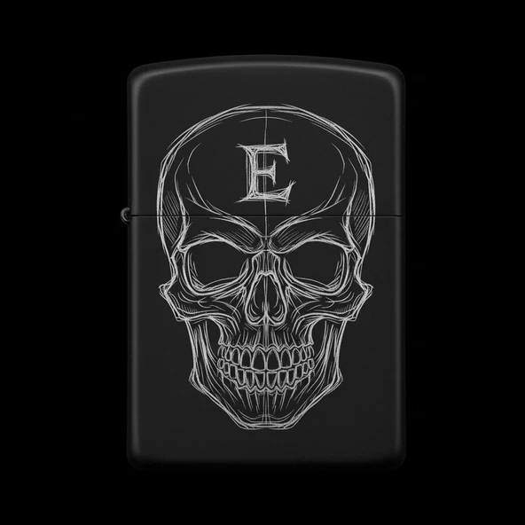 Benzinli Çakmak Kuru Kafa Figürlü E Harfli Tasarım - V5 ürün görseli