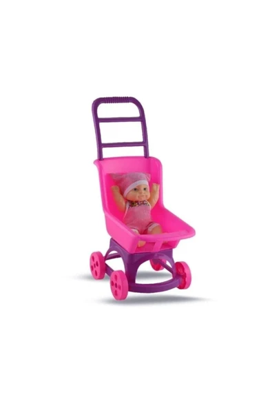 Oyuncak Çekçekli Puset ve Bebek – 25 cm Puset, 20 cm Bebek, Renkli Kıyafetli Mini Bebek Seti - Resim 5