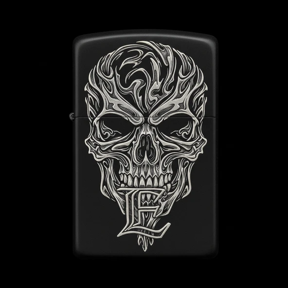 Benzinli Çakmak Kuru Kafa Figürlü E Harfli Tasarım - V97 ürün görseli