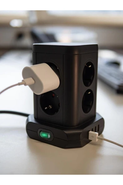 Brennenstuhl Brennnestuhl Premium Serisi Masa Üstü 8 Soketli 4 USB li Kulesi 2 Metre Kablolu Priz - Resim 4