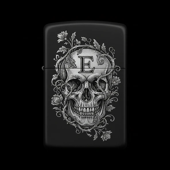 Benzinli Çakmak Kuru Kafa Figürlü E Harfli Tasarım - V45 ürün görseli 1